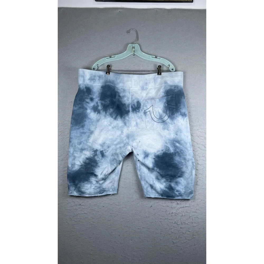 True Religion Shorts Mens 2XL‎ Blue Tie Dye Fleece Sweat Drawstring Logo Casual
